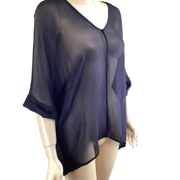 Witchery Womens Top Size 10 Sheer Black V-Neck‎ Blouse 3/4 Sleeve Lightweight - Picture 3 of 6